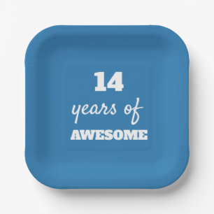 Assiettes En Carton 14 Ans d'Awesome - Bleu 14e Anniversaire
