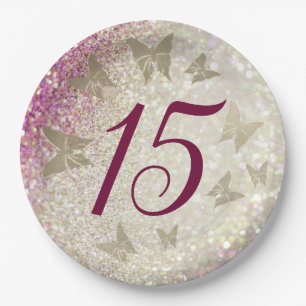 Assiettes En Carton 15e anniversaire Parties scintillant rose