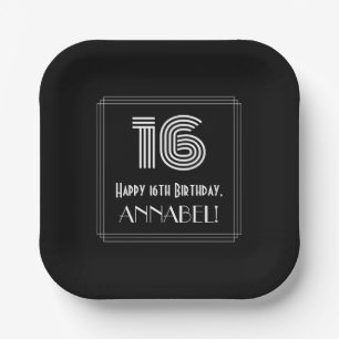 Assiettes En Carton 16e anniversaire — Art Déco Inspiré Look "16"