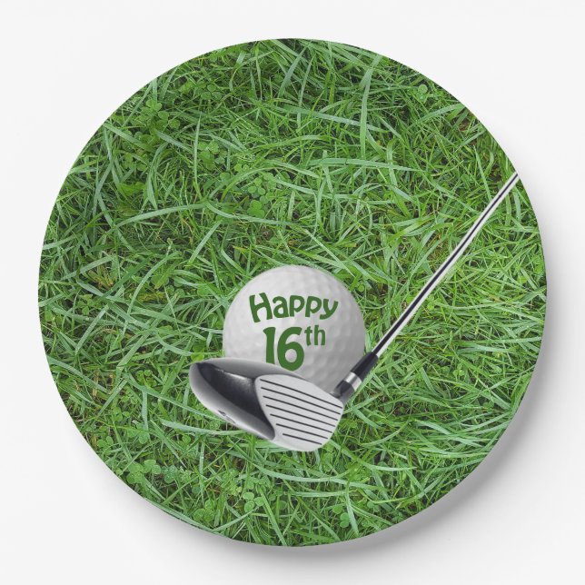 Assiettes En Carton 16e anniversaire Golf Ball and Club (Devant)