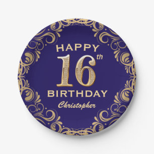 Assiettes En Carton 16e anniversaire Parties scintillant marine bleu e