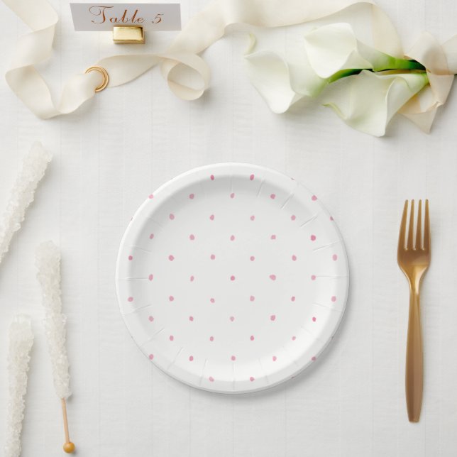 Assiettes en carton 17,8 cm - Points roses (Mariage)
