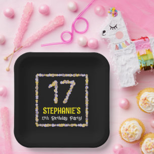 Assiettes En Carton 17e anniversaire : Floral Flowers Numéro, Nom pers