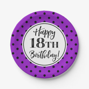 Assiettes En Carton 18e anniversaire de fête de violet blanc points no