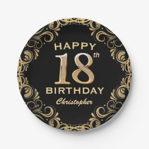 Assiettes En Carton 18e anniversaire de la Parties scintillant Noir et