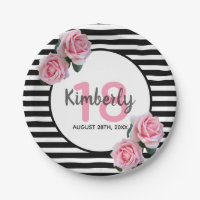 18e anniversaire noir rayures florales roses