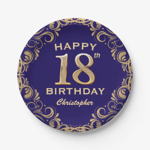 Assiettes En Carton 18e anniversaire Parties scintillant marine bleu e
