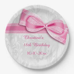 Assiettes En Carton 18ème Damassé d'anniversaire et arc roses de Fau