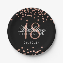 Assiettes En Carton 18ème Noir rose de confettis de parties