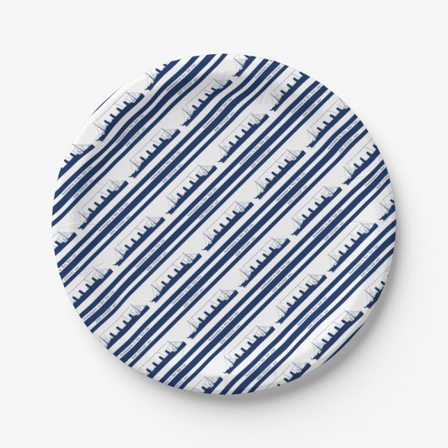 Assiettes En Carton 1912 rayures bleues titaniques 5 (Devant)