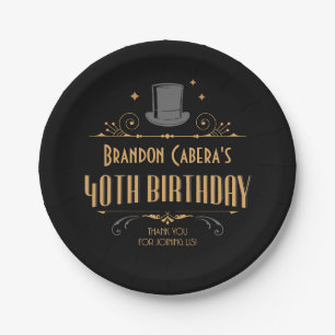 Assiettes En Carton 1920 Art Déco Black & Gold 40e anniversaire