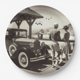 Assiettes En Carton 1930 Vintage Voiture Livre de scène