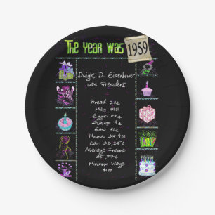 Assiettes En Carton 1959 Anniversaire Trivia Faits Plaque de papier