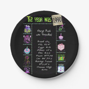 Assiettes En Carton 1990 Anniversaire Trivia Faits Plaque en papier