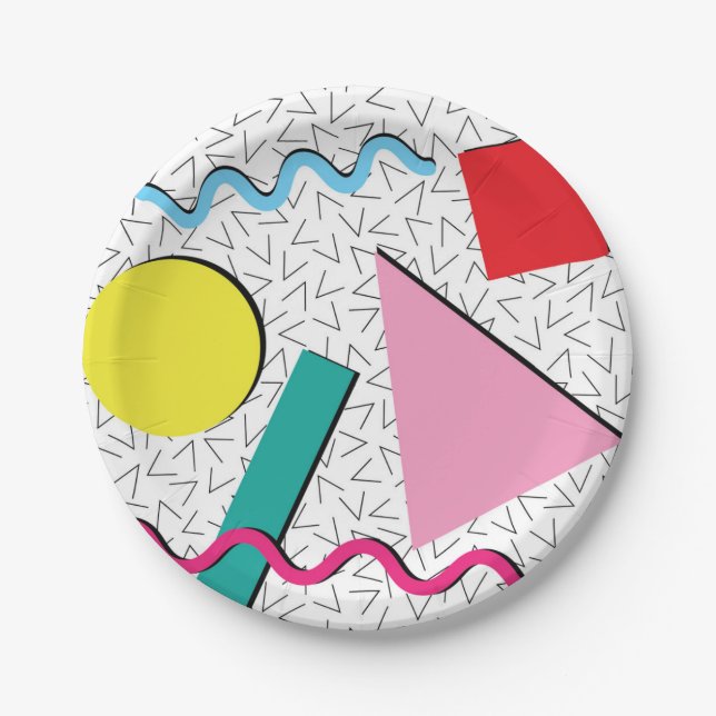 Assiettes En Carton 1990 Moderne rétro Memphis Motif (Devant)