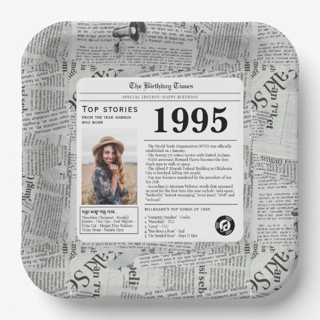 Assiettes En Carton 1995 Journal Anniversaire Année de naissance (Recto)