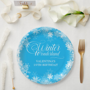 Assiettes En Carton 19e anniversaire hiver Wonderland Snowflake bleu