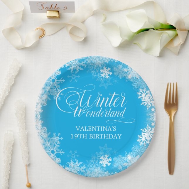 Assiettes En Carton 19e anniversaire hiver Wonderland Snowflake bleu (Mariage)