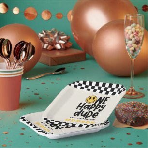 Assiettes En Carton 1anniversaire sourire visage rétro noir blanc supe