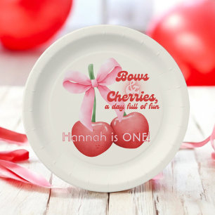 Assiettes En Carton 1er Anniversaire Coquette Cerises Bows Bulles Lett
