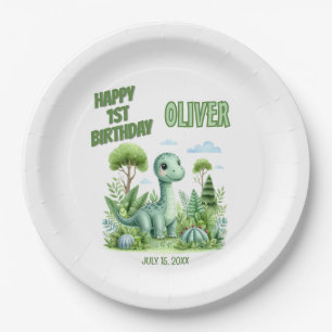 Assiettes En Carton 1er anniversaire de bébé dinosaure