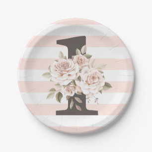Assiettes En Carton 1er anniversaire du bébé Shabby Chic Rose Floral P