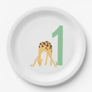 Assiettes En Carton 1er anniversaire Giraffe Jaune Moderne