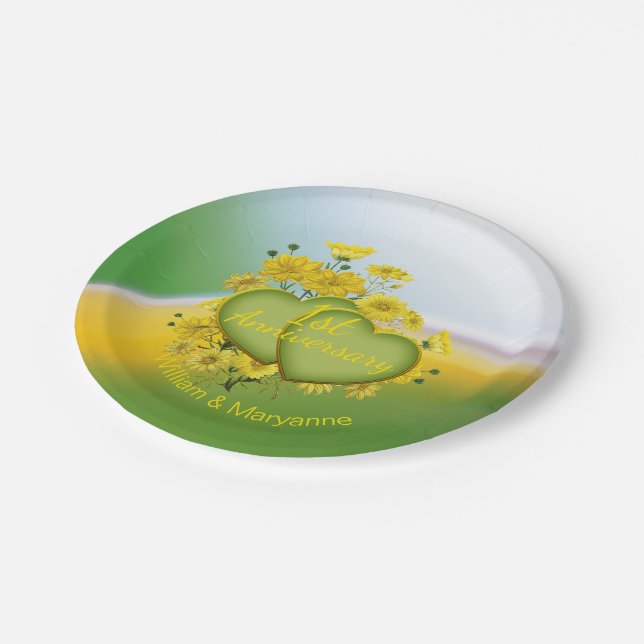 Assiettes En Carton 1er Anniversaire Mariage Jardin Jaune soleil (Angle)