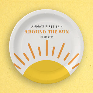 Assiettes En Carton 1er voyage autour du soleil Premier anniversaire