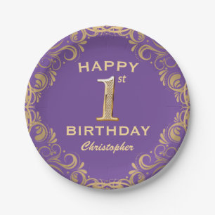 Assiettes En Carton 1ère fête d'anniversaire Parties scintillant viole