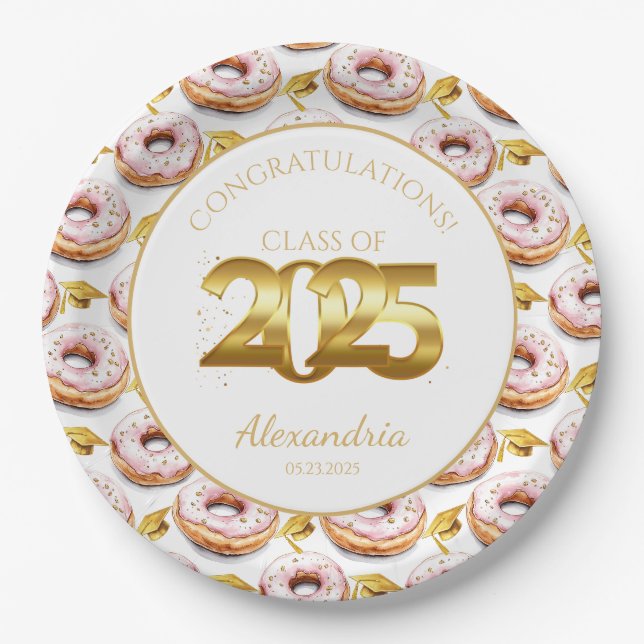 Assiettes En Carton 2025 Donuts and Degrees Gold Graduation (Devant)