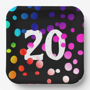 Assiettes En Carton 20e anniversaire Points Arc-en-ciel sur Plaques en