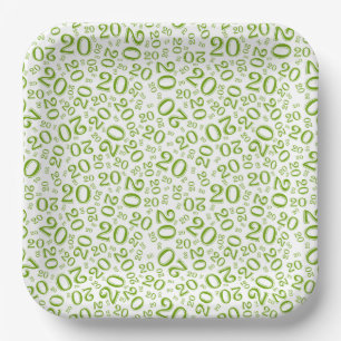 Assiettes En Carton 20e anniversaire Random Number Motif Vert/Blanc 20