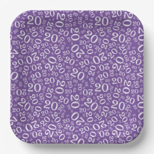 Assiettes En Carton 20e anniversaire Random Number Motif violet/blanc