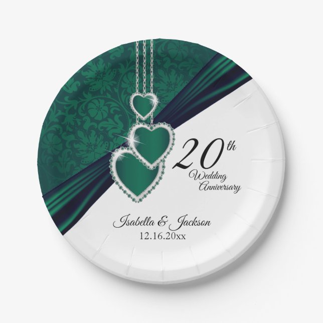 Assiettes En Carton 20e Mariage émeraude (Devant)