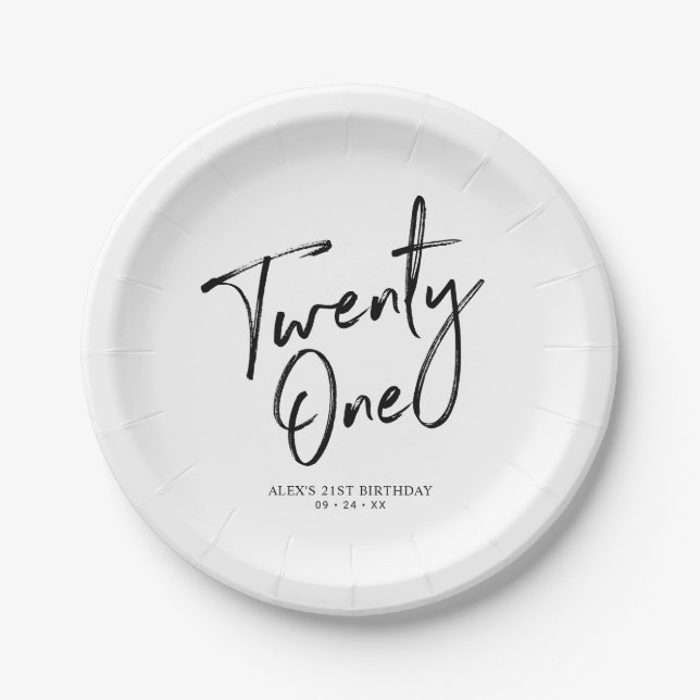 Assiettes En Carton 21 Lettrage moderne 21e anniversaire Plaques papie (Devant)