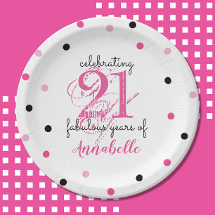 Assiettes En Carton 21e anniversaire 21 ans fabuleux Ajouter Nom pois 