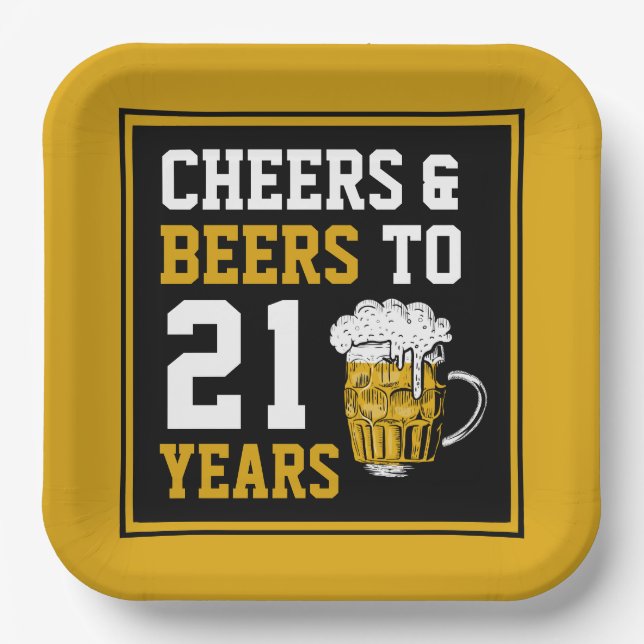 Assiettes En Carton 21e anniversaire Cheers & Bières à 21 ans (Recto)
