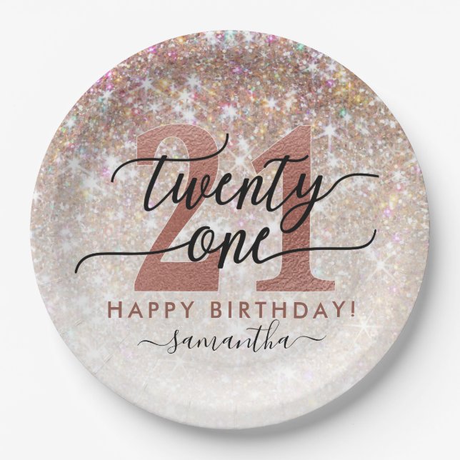 Assiettes En Carton 21e anniversaire Chic Parties scintillant Ombre (Devant)
