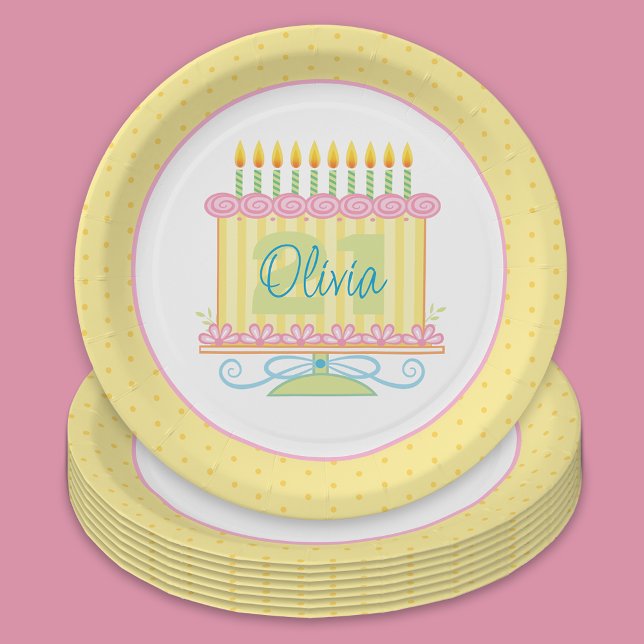 Assiettes En Carton 21e anniversaire gâteau Nom personnalisé (Créateur téléchargé)