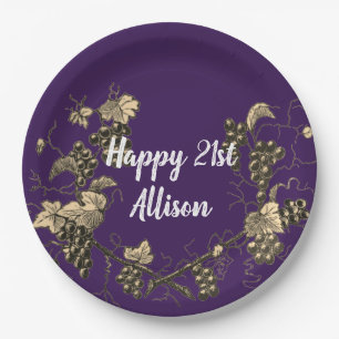 Assiettes En Carton 21e anniversaire Raisin Vintage Célébration