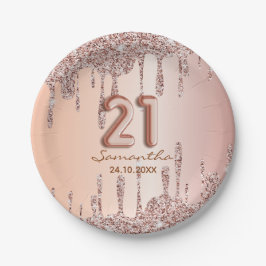 Assiettes En Carton 21e anniversaire Rose gouttes parties scintillant 