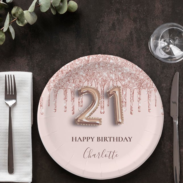 Assiettes En Carton 21e anniversaire rose or parties scintillant rose  (Créateur téléchargé)