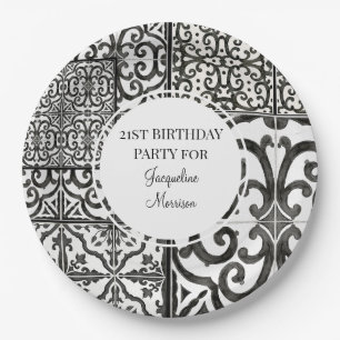 Assiettes En Carton 21e fête d'anniversaire RusticTile Motif noir bla