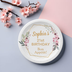 Assiettes En Carton 21e Plaques Papier Anniversaire - Style Fleur Ceri