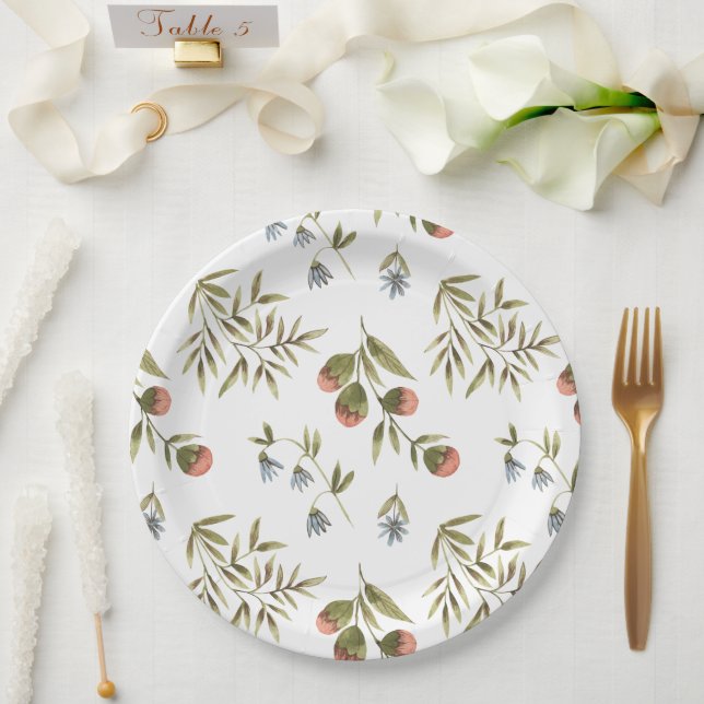 Assiettes en carton 22,9 cm - Motif Fleur (Mariage)