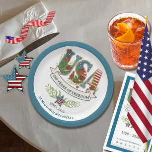 Assiettes En Carton 250 Ans d'Élégante Frontière Bleue Patriotique