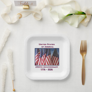 Assiettes En Carton 250e anniversaire USA Carré des drapeaux patriotiq