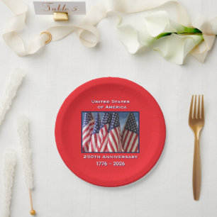 Assiettes En Carton 250e anniversaire USA drapeaux patriotiques