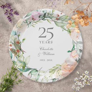 Assiettes En Carton 25 ans Roses de l'anniversaire de mariage Fleurs d